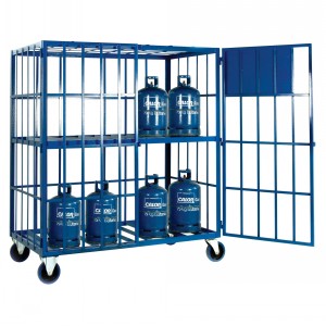Gas Cylinder Storage Cage Mobile With Central Shelf